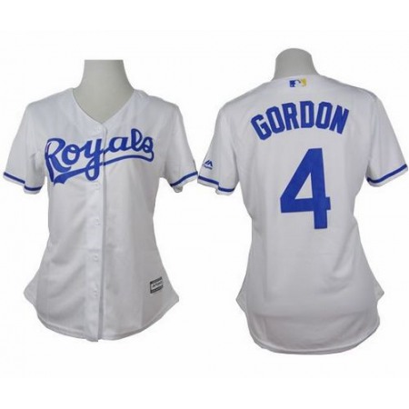 Royals #4 Alex Gordon White Home Women's Stitched MLB Jersey