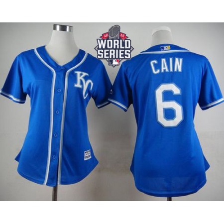 Royals #6 Lorenzo Cain Blue Alternate 2 W/2015 World Series Patch Women's Stitched MLB Jersey