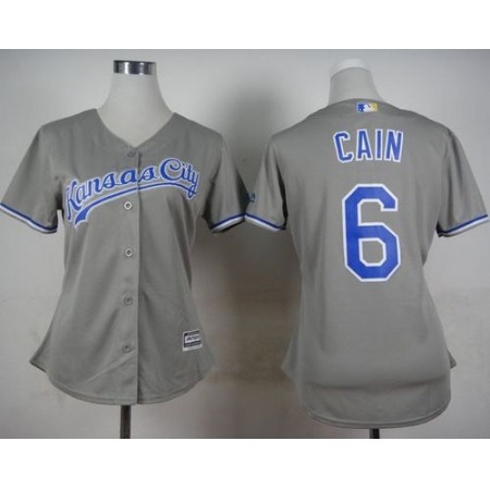 Royals #6 Lorenzo Cain Grey Road Women's Stitched MLB Jersey