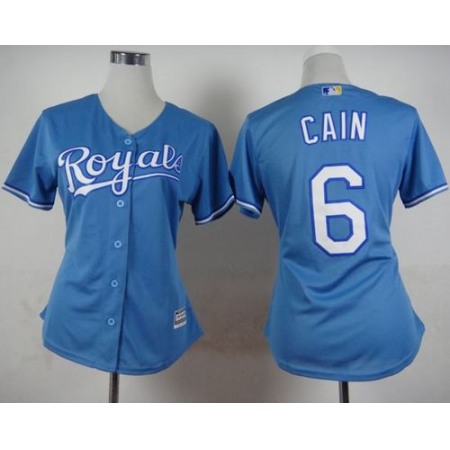 Royals #6 Lorenzo Cain Light Blue Alternate 1 Women's Stitched MLB Jersey