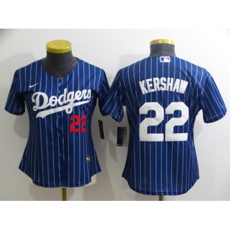 Women's Los Angeles Dodgers #22 Clayton Kershaw Blue Stitched Baseball Jersey(Run Small)