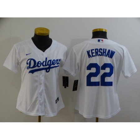 Women's Los Angeles Dodgers #22 Clayton Kershaw White Cool Base Stitched Jersey(Run Small)