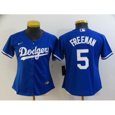 Women's Los Angeles Dodgers #5 Freddie Freeman Royal Cool Base Stitched Baseball Jersey(Run Small)