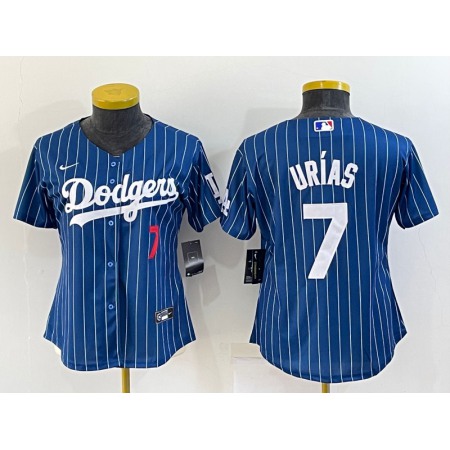 Women's Los Angeles Dodgers #7 Julio Urias Navy/Gold Stitched Baseball Jersey(Run Small)