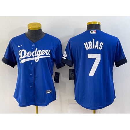 Women's Los Angeles Dodgers #7 Julio Urias Royal Cool Base Stitched Baseball Jersey(Run Small)