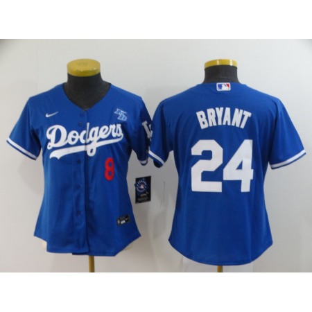 Women's Los Angeles Dodgers Front #8 Back #24 Kobe Bryant Blue With KB Patch Cool Base Stitched Jersey(Run Small)