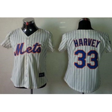 Mets #33 Matt Harvey Cream(Blue Strip) Women's Fashion Stitched MLB Jersey