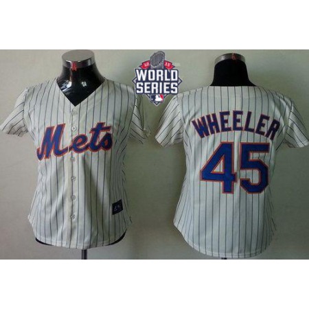 Mets #45 Zack Wheeler Cream(Blue Strip) W/2015 World Series Patch Women's Fashion Stitched MLB Jersey