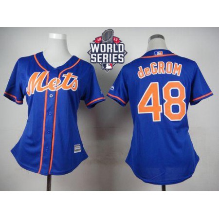 Mets #48 Jacob deGrom Blue Alternate W/2015 World Series Patch Women's Stitched MLB Jersey