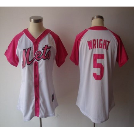 Mets #5 David Wright White/Pink Women's Splash Fashion Stitched MLB Jersey