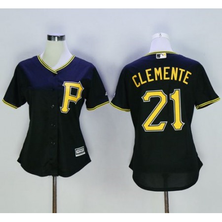 Pirates #21 Roberto Clemente Black Women's Alternate Stitched MLB Jersey