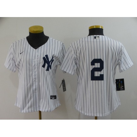 Women's New York Yankees #2 Derek Jeter White Cool Base Stitched Jersey(Run Small)