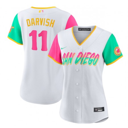 Women's San Diego Padres #11 Yu Darvish 2022 White City Connect Cool Base Stitched Baseball Jersey(Run Small)