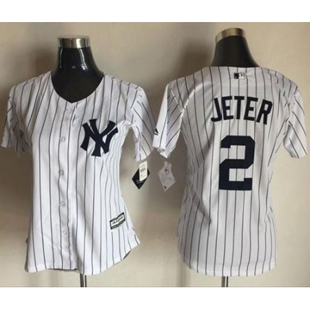 Yankees #2 Derek Jeter White Strip Women's Fashion Stitched MLB Jersey