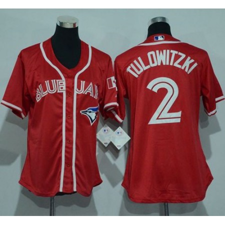 Blue Jays #2 Troy Tulowitzki Red Canada Day Women's Stitched MLB Jersey