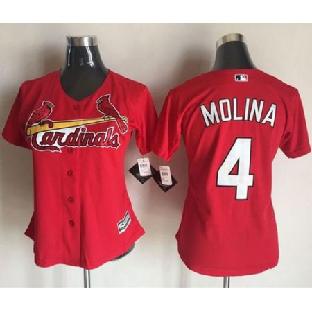 Cardinals #4 Yadier Molina Red Women's Alternate Stitched MLB Jersey