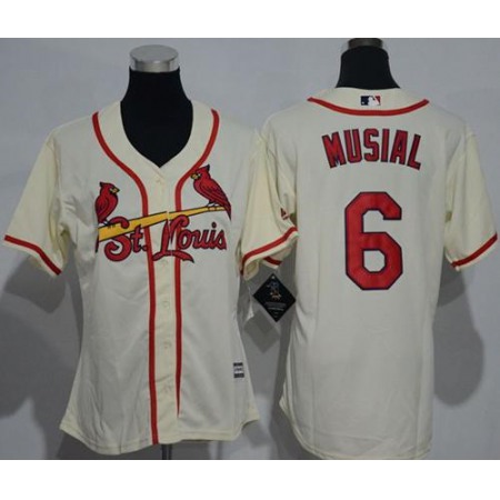 Cardinals #6 Stan Musial Cream Alternate Women's Stitched MLB Jersey