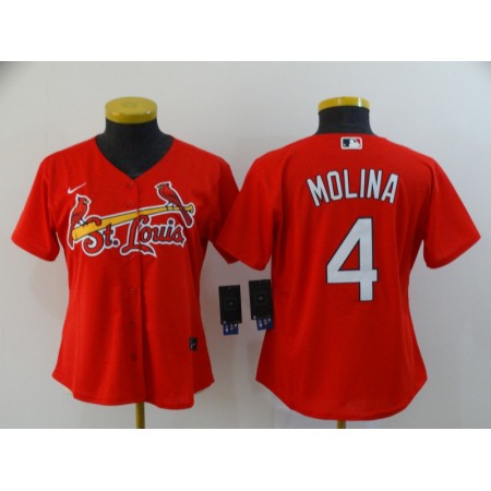 Women's St.Louis Cardinals #4 Yadier Molina Red Cool Base Stitched MLB Jersey(Run Small)