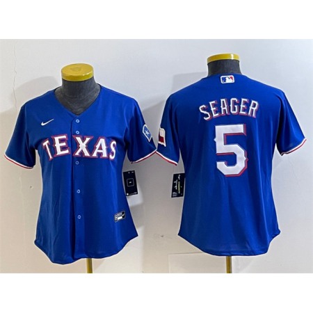 Women's Texas Rangers #5 Corey Seager Royal With Patch Stitched Baseball Jersey(Run Small)