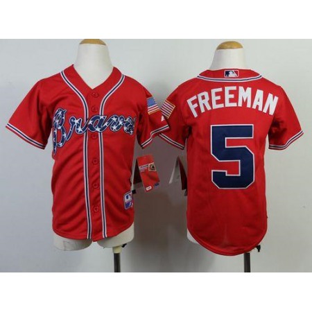 Braves #5 Freddie Freeman Red Cool Base Stitched Youth MLB Jersey