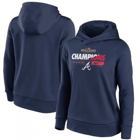 Women's Atlanta Braves 2021 Navy World Series Champions Prize Pullover Hoodie(Run Small)