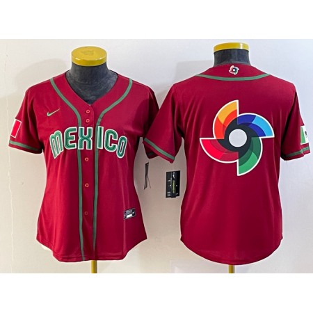 Women's Mexico Baseball 2023 Red Big Logo World Baseball Classic Stitched Jersey(Run Small)