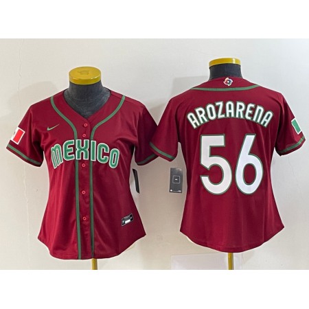 Women's Mexico Baseball #56 Randy Arozarena 2023 Red World Baseball Classic Stitched Jersey(Run Small)