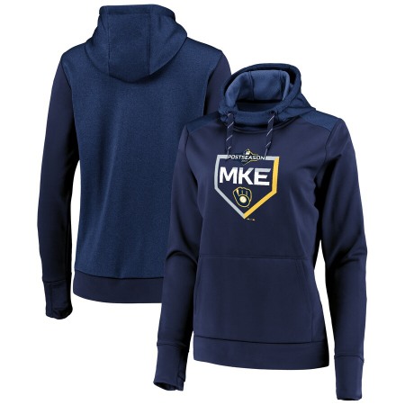 Women's Milwaukee Brewers Majestic Navy 2019 Postseason Dugout Pullover Hoodie(Run Small)