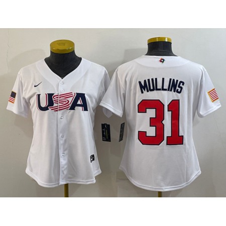 Women's USA Baseball #31 Cedric Mullins 2023 White World Baseball Classic Stitched Jersey(Run Small)