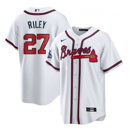 Youth Atlanta Braves #27 Austin Riley 2021 White World Series Champions Cool Base Stitched Jersey