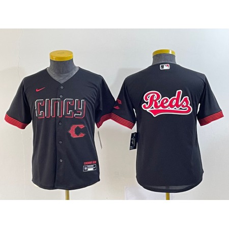 Youth Cincinnati Reds Black Team Big Logo 2023 City Connect With Patch Stitched Baseball Jersey