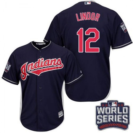 indians #12 Francisco Lindor Navy Blue Alternate 2016 World Series Bound Stitched Youth MLB Jersey