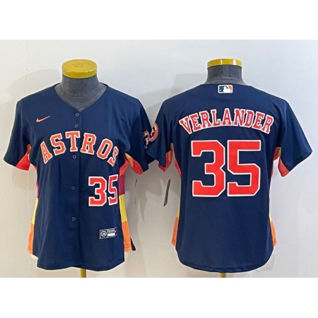 Youth Houston Astros #35 Justin Verlander Navy With Patch Cool Base Stitched Jersey