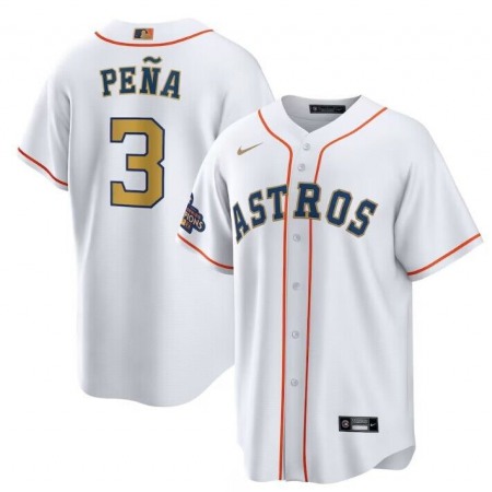 Youth Houston Astros #3 Jeremy Pena White 2023 Gold Collection With World Serise Champions Patch Stitched Baseball Jersey