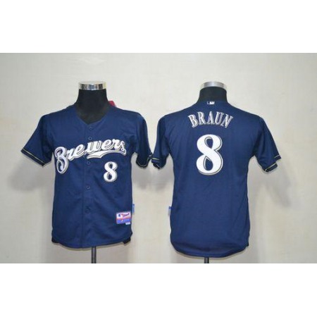 Brewers #8 Ryan Braun Blue Cool Base Stitched Youth MLB Jersey