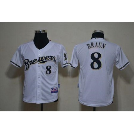 Brewers #8 Ryan Braun White Cool Base Stitched Youth MLB Jersey