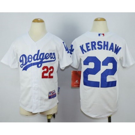 Dodgers #22 Clayton Kershaw White Cool Base Stitched Youth MLB Jersey