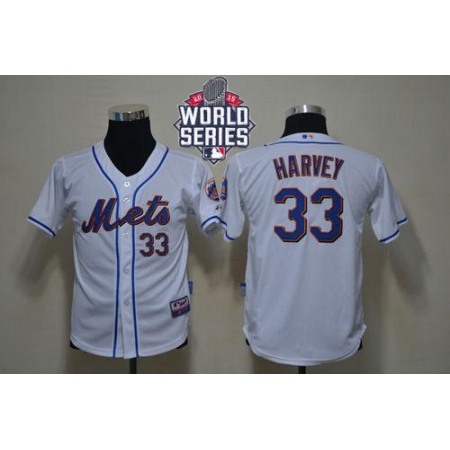 Mets #33 Matt Harvey White Cool Base W/2015 World Series Patch Stitched Youth MLB Jersey