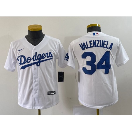 Youth Los Angeles Dodgers #34 Toro Valenzuela White Stitched Baseball Jersey