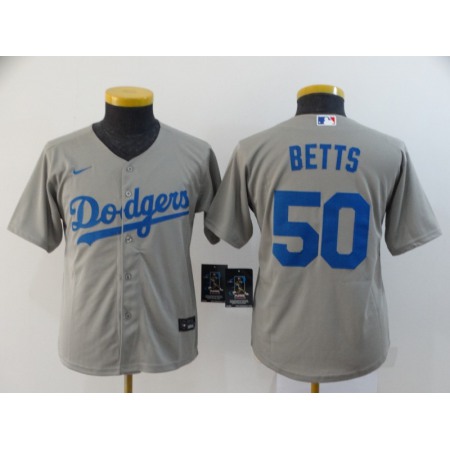 Youth Los Angeles Dodgers #50 Mookie Betts Grey Cool Base Stitched MLB Jersey