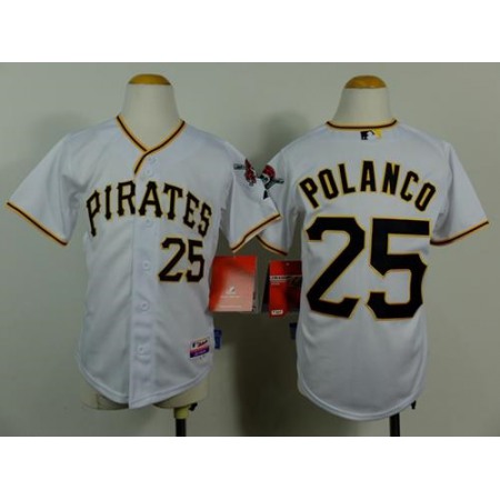 Pirates #25 Gregory Polanco White Cool Base Stitched Youth MLB Jersey