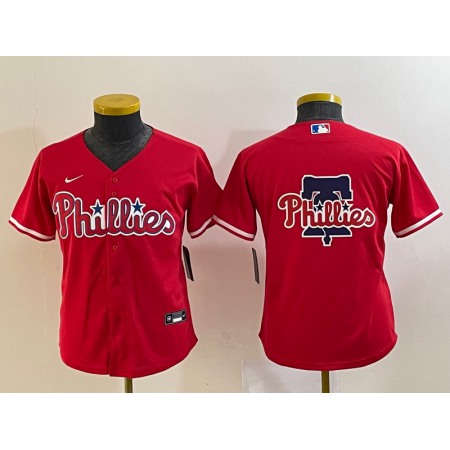 Youth Philadelphia Phillies Red Team Big Logo Cool Base Stitched Baseball Jersey