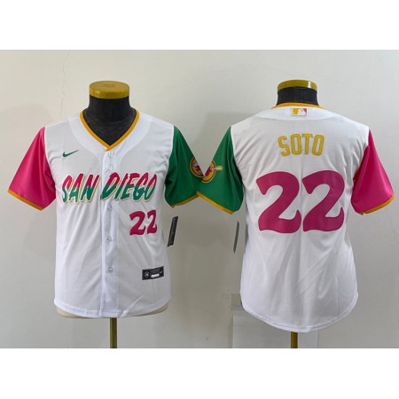 Youth San Diego Padres #22 Juan Soto 2022 White City Connect Stitched Baseball Jersey