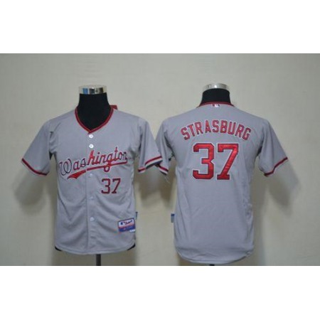 Nationals #37 Stephen Strasburg Grey Cool Base Stitched Youth MLB Jersey