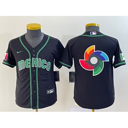 Youth Mexico Baseball 2023 Black Big Logo World Baseball Classic Stitched Jersey