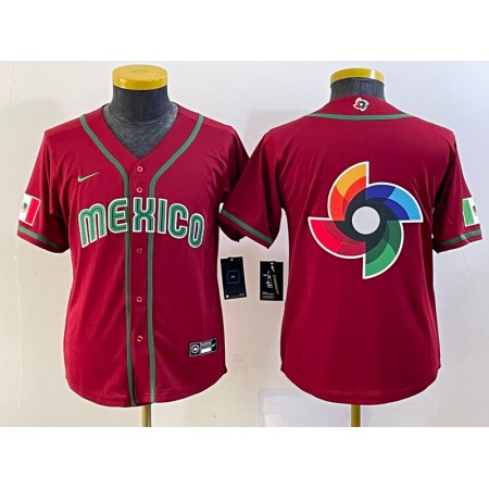 Youth Mexico Baseball 2023 Red Big Logo World Baseball Classic Stitched Jersey