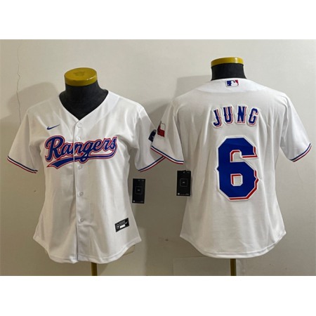 Youth Texas Rangers #6 Josh Jung White With Patch Stitched Baseball Jersey