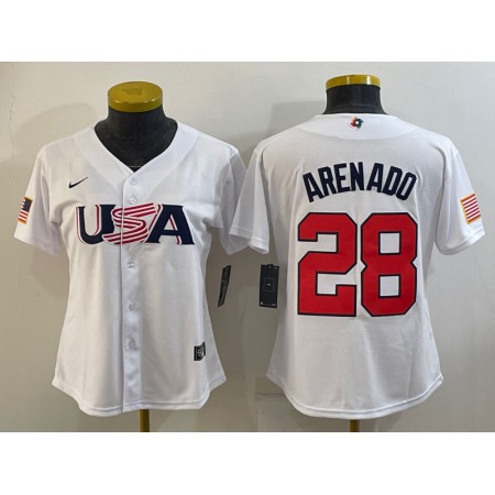 Youth USA Baseball #28 Nolan Arenado 2023 White World Baseball Classic Stitched Jersey