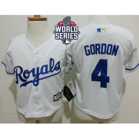 Toddler Royals #4 Alex Gordon White Cool Base W/2015 World Series Patch Stitched MLB Jersey