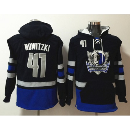 Men's Dallas Mavericks #41 Dirk Nowitzki Black Lace-Up Pullover Hoodie